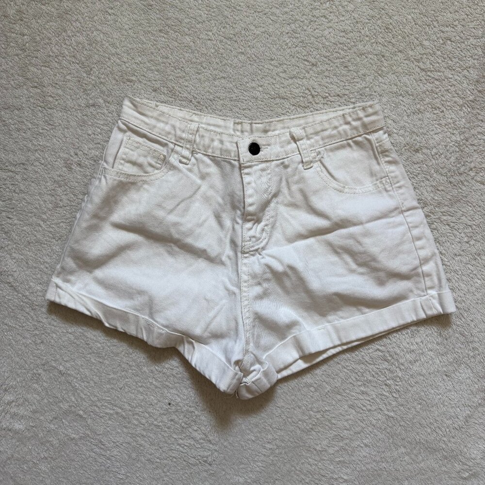 White High-Waist Denim Shorts